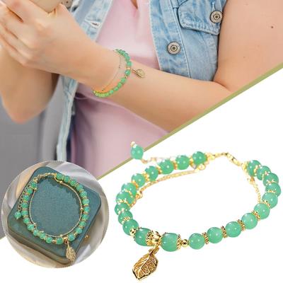 Jade Leaf Gold Bracelet Natural Double Layer Adjustable Classic Women's Bracelet