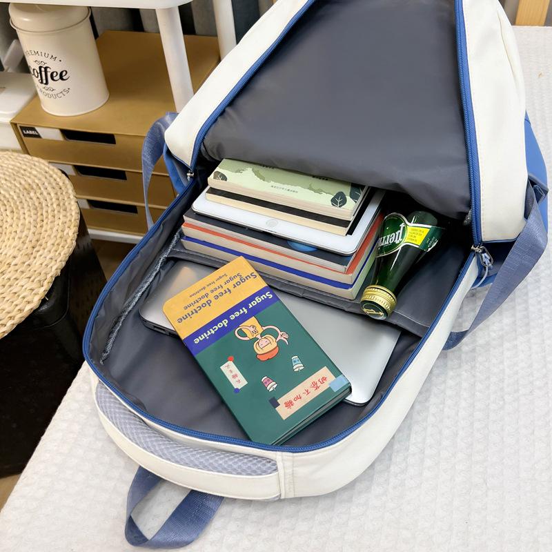 Korean-Style Color Block Backpack - Versatile, Fashionable, Large Capacity for Middle and High School Students