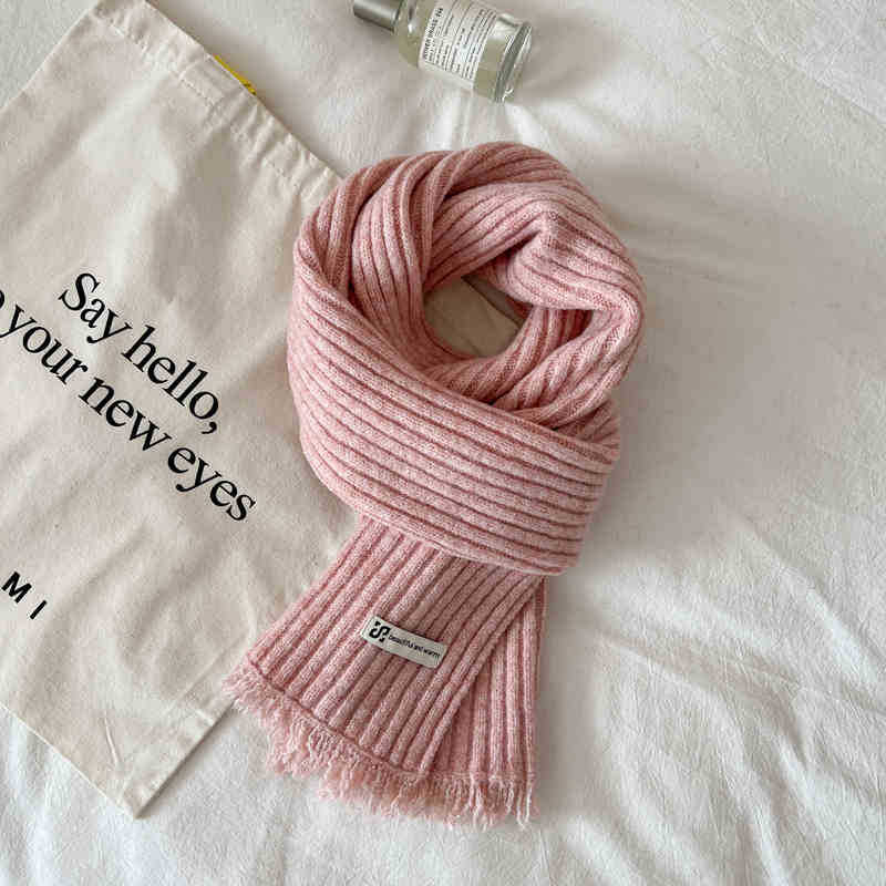Solid Color Pit Strip Raw Edge Knitted Warm Scarf Female Soft Glutinous Scarf