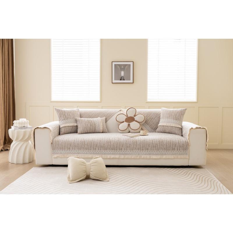 Sofakissen im französischen Creme-Stil für alle Jahreszeiten, neuer leichter, luxuriöser, rutschfester Sofabezug aus hochwertigem Leder
