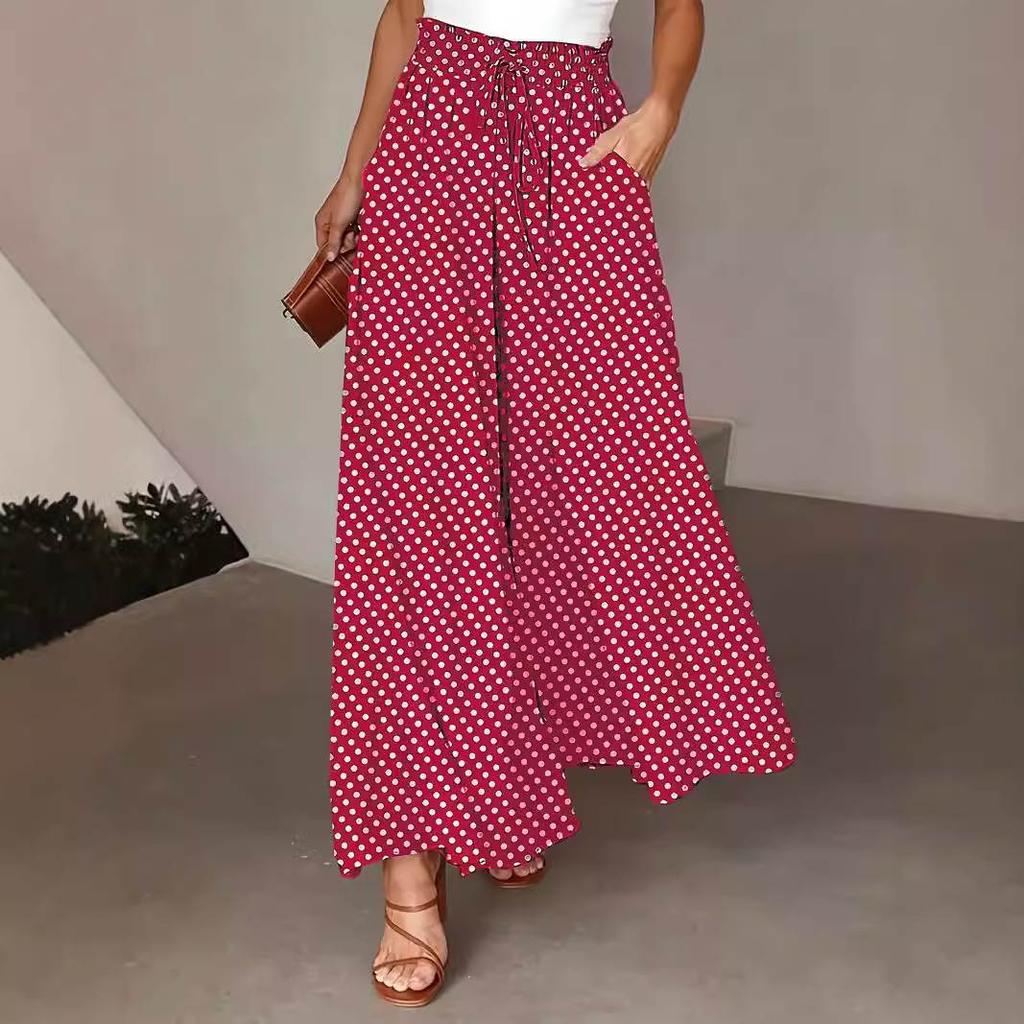 Damen Sommer Polka Dot Print Streetwear Weitbeinige Hosen Locker Gerade Hohe Taille Hose