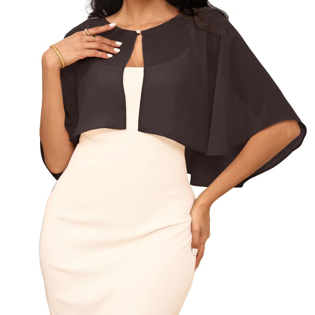 Round Neck Pearl Button Chiffon Shawl - All-Season European and American Style