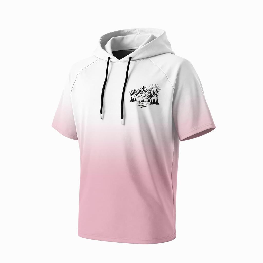 Men's Summer Quick Dry Short Sleeve T Shirt UPF 50 Plus Sun Protection Hooded Fishing Sports Shirt Lightweight Breathable