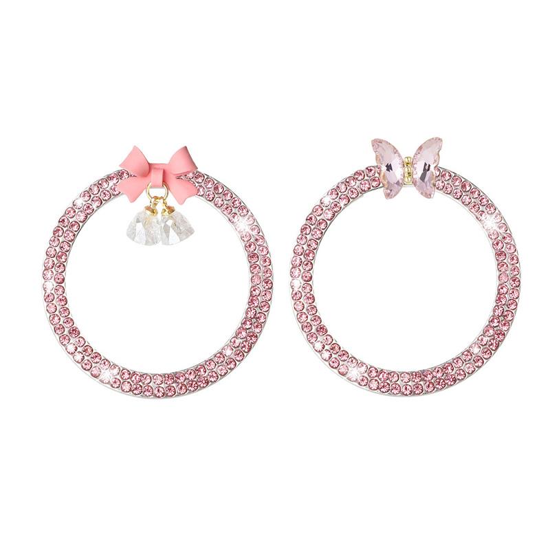 2pcs Hot Sales Rhinestone Car Start Button Decoration Circle Diamond Butterfly One Click Start Button Engine Start Stop Stickers