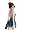 Spicy Girl Cross-Back Irregular Print Spaghetti Strap Dress - Women's Slimming Summer Short Skirt