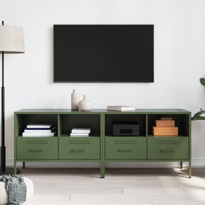 VidaXL Meubles TV 2 pcs, Armoires de Télévision avec Pieds, Supports Télé avec Rangement Salle de Séjour, Vert Olive 843051