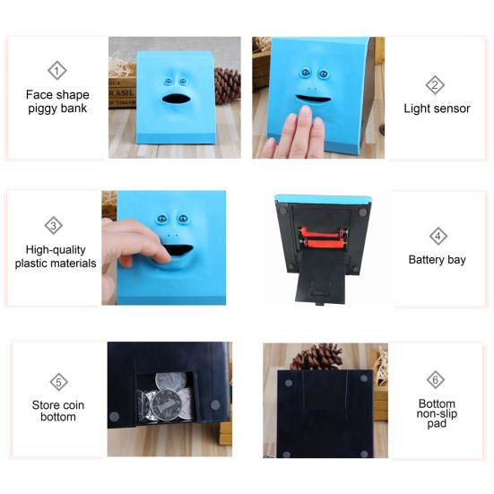 Money Eating Coin Piggy Bank Wrappers Monkey Face Storage Case Container Gift