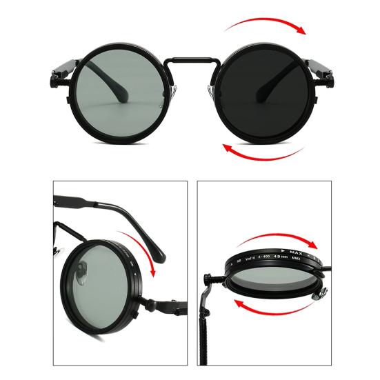 Adjustable Polarized Unisex Sunglasses with ND Filter Lenses Eye Protection Color-Changing Round Frame Outdoor Driving Sunglasses
