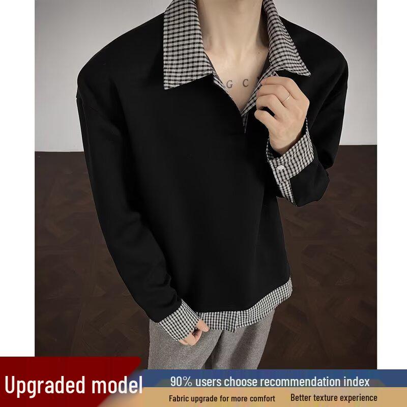 Men s High-End Plaid Patchwork Long-Sleeve Hoodie, Autumn/Winter, Old Money Rogue Style. M