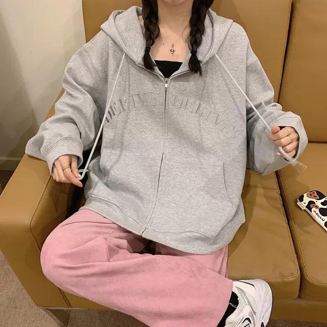 Sudadera con capucha tipo cárdigan para mujer, talla grande, chaqueta holgada de manga larga con cremallera, para otoño