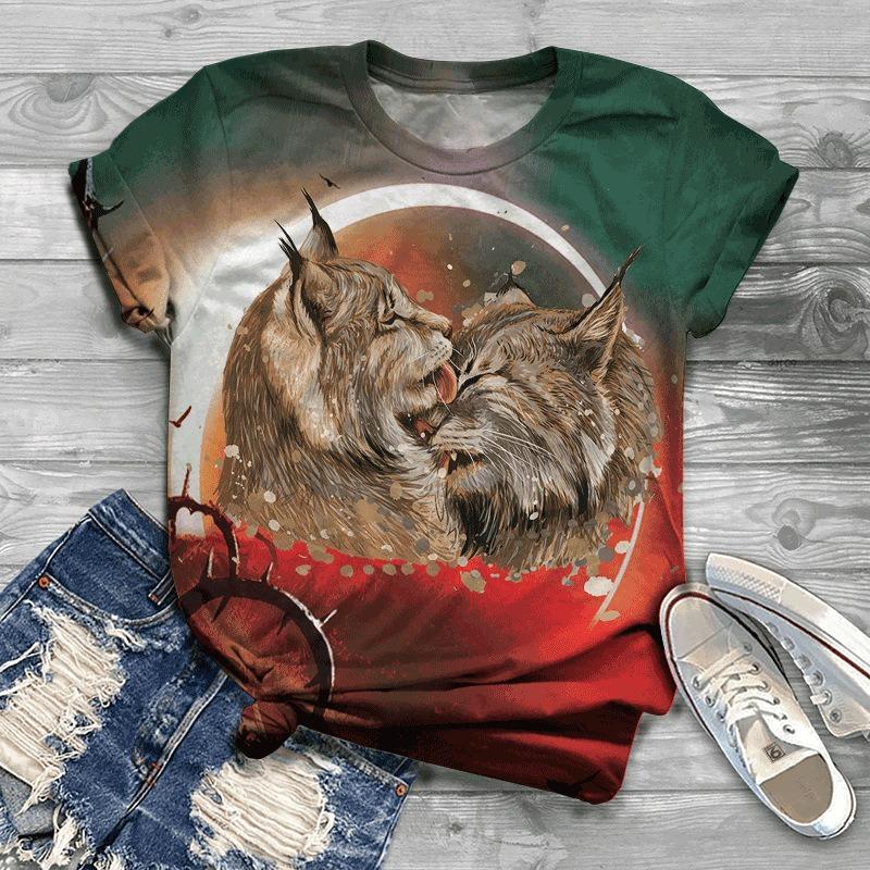 Damenmode Floral Kolibri-Print Fitness Kurzarm T-Shirt Top