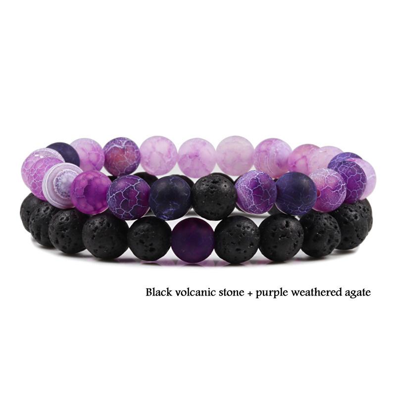 2 pieces/set of natural stone bracelet couple classic black matte blue malachite bracelet, suitable for men and women best gift