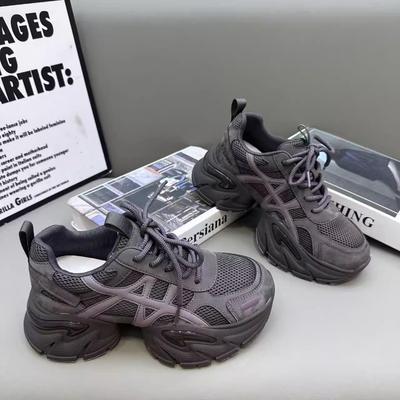 Leather Dad Shoes Women's Sports Shoes Autumn New Thick-soled Heightening Small Women's Shoes Casual Mesh Shoes