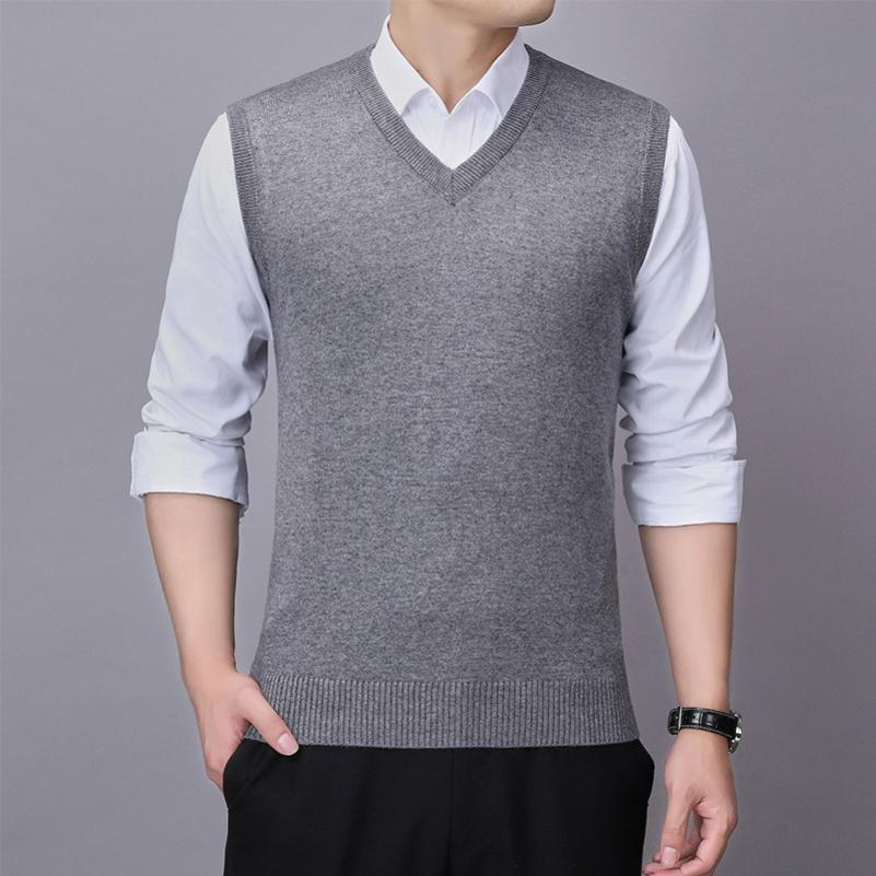 

Wool Vest Men s Sweater Vest Business Men s Vest Knitted Solid Color Cardigan Waistcoat Tide XXXL сірий
