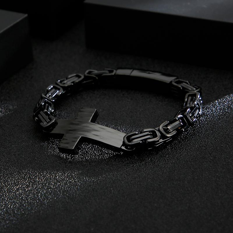 Classic Byzantine Chain Link Bracelet Christian Cross Charm Bracelets for Men Stainless Steel Byzantine Chain Link Bracele
