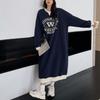 Autumn Winter Fashion Print Letter Fleece Long Dresses Women Round Neck Loose Casual Versatile Warm Simple Long Sleeve Dress