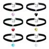 Classic Choker Necklace With Crystal Heart Pendant Gothic Black