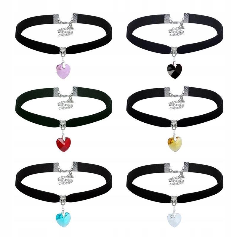 Classic Choker Necklace With Crystal Heart Pendant Gothic Black