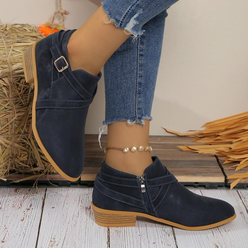 Roman Retro Short Boots Autumn and Winter New Large Size Thick Heel Round Head and Bare Boots