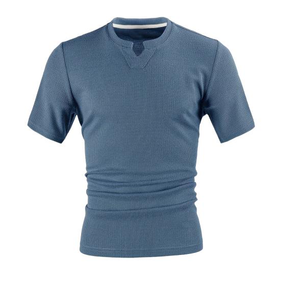 

Мужская футболка с V-образным вырезом и коротким рукавом, однотонная, облегающая, мягкая, дышащая, летняя, повседневная одежда M озеро синий