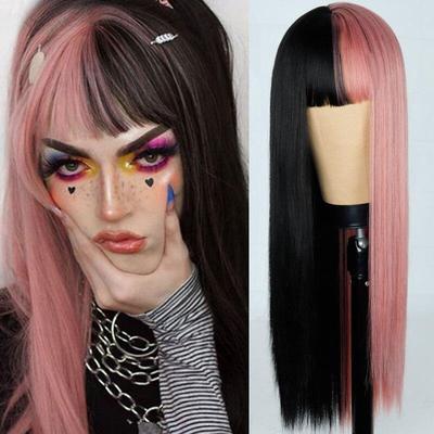 Japan Anime süße lange gerade schwarze gemischte Farbe rosa Cosplay Lolita Perücke für Mädchen
