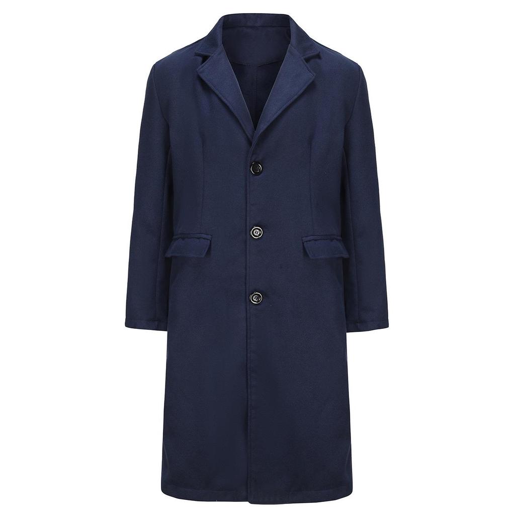 British Style Men's Wool Trench Coat, Autumn/Winter Long Coat