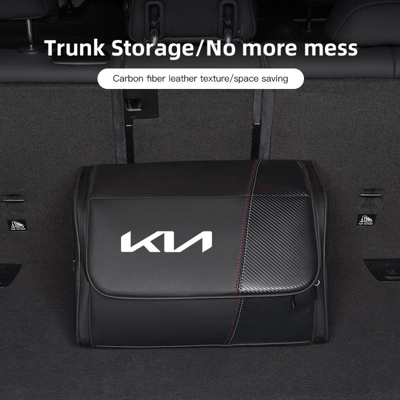 GSOT3 Carbon Fiber Style Car Trunk Storage Organizer Box Bag For KIA Sportage Seltos Sorento K3 K4 Soul Carnival EV6 EV9 Carnival K5
