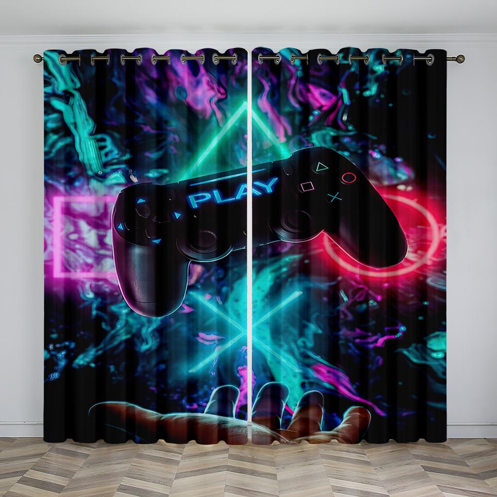Spiel-Controller Gamepad Gamer Jungen Mädchen Fenstervorhänge Vorhänge für Kinder Schlafzimmer Wohnzimmer Küche Tür Heimdeko 2 Stück