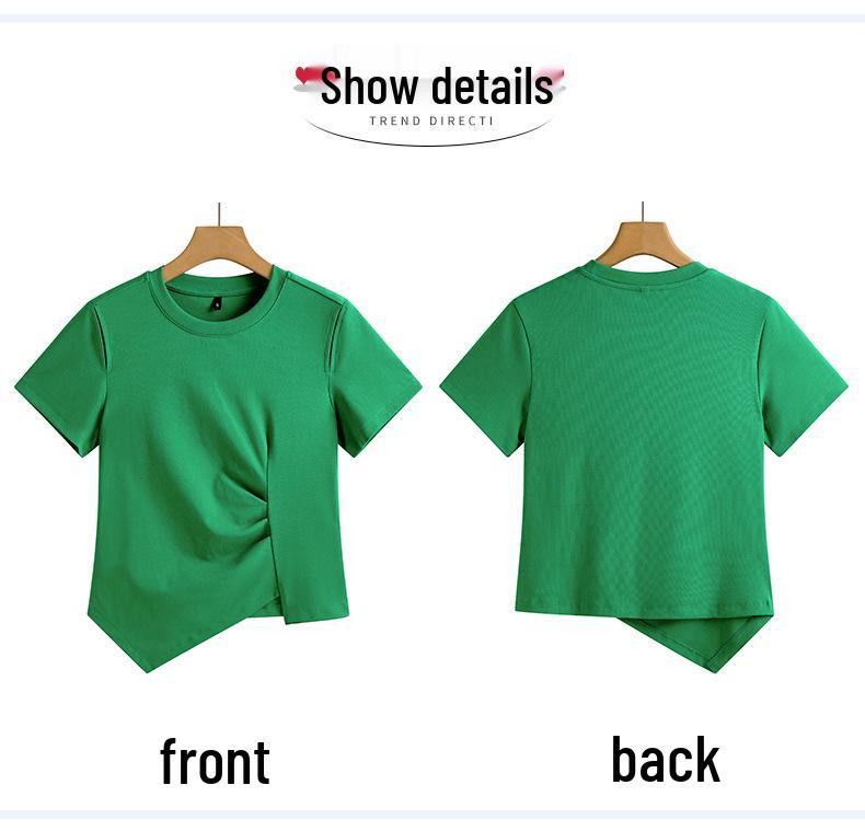Niche Irregular Hem Shoulder-Baring Women's Short-Sleeve T-Shirt - 2025 Summer Trend