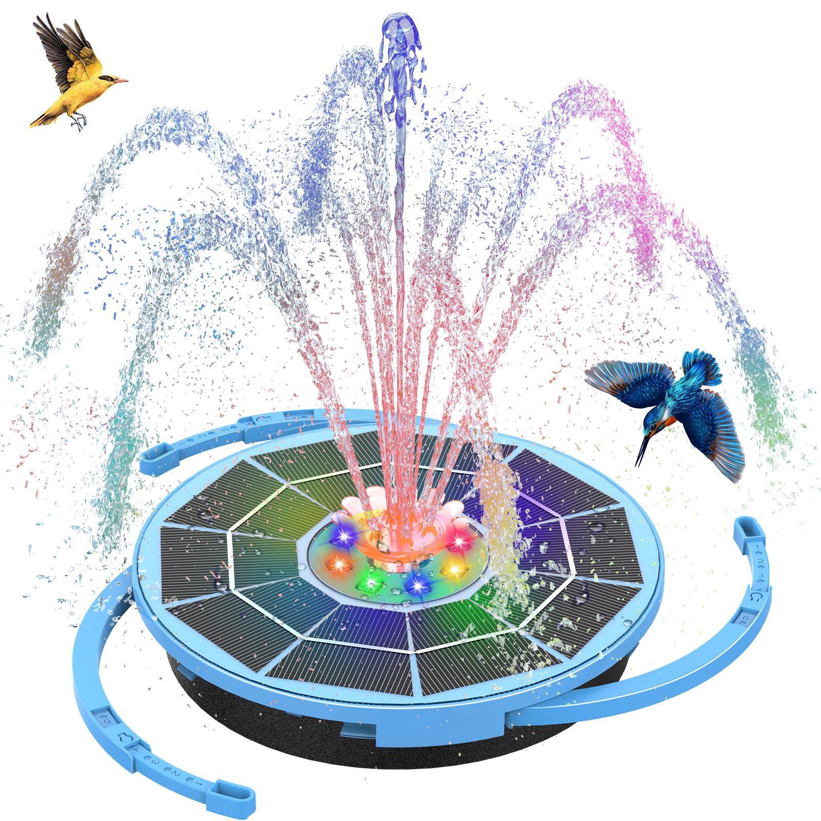 

Солнечный насос для фонтана-поилки для птиц 3,5 Вт со светом, Сине-фиолетовый солнечный фонтан, Автоматическое переключение/Ночной режим, Подходит для двора