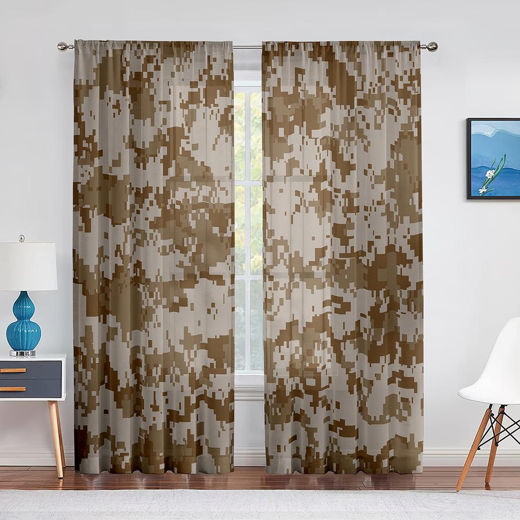 Wojskowy zielony kamuflaż leśny kamuflaż brązowy tiulowe zasłony do salonu kuchnia sypialnia prześwitujące zasłony okienne
