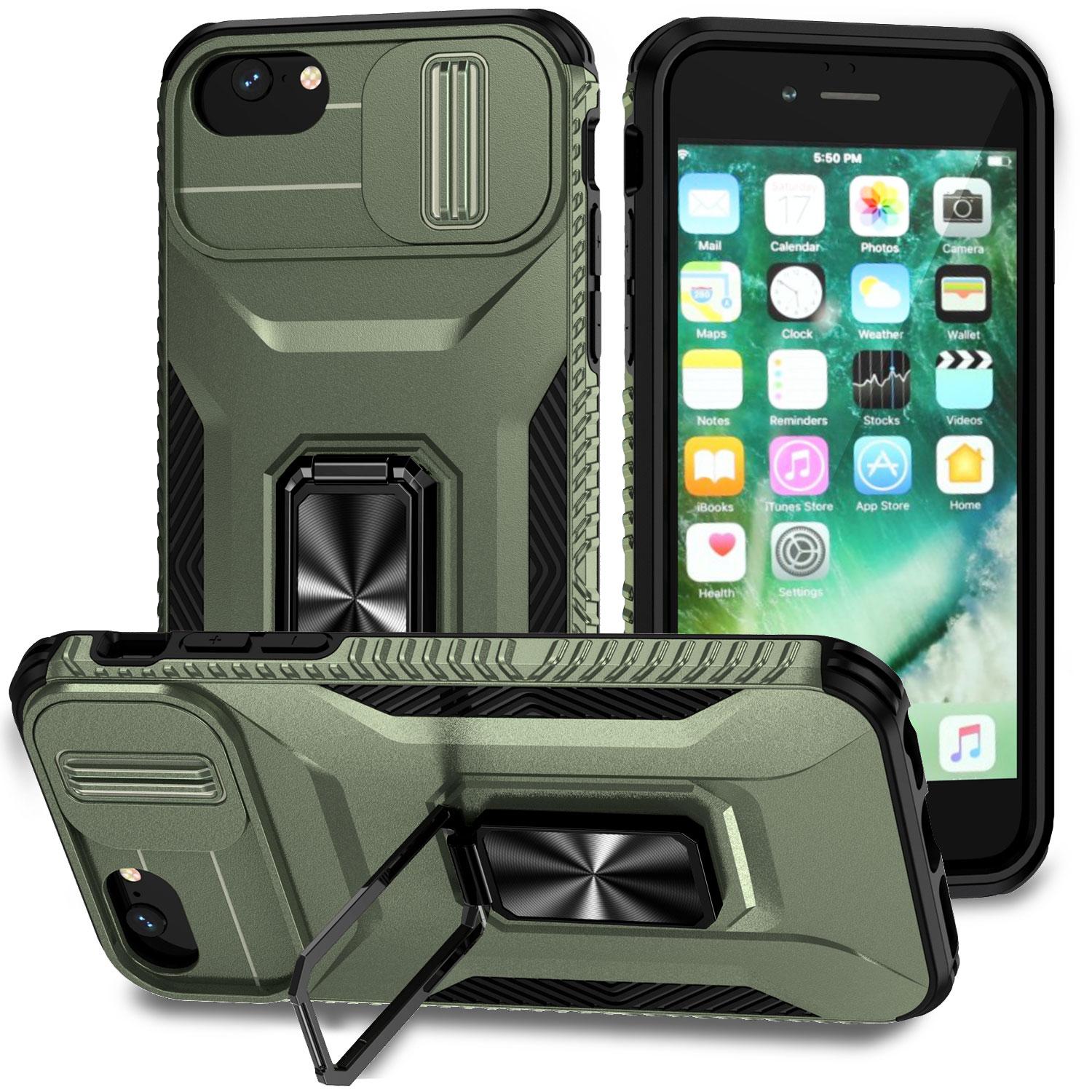 

For iPhone SE (2022)/SE (2020)/8/7/6s/6 Case Camshield Kickstand TPU+PC Anti-Slip Phone Cover Green