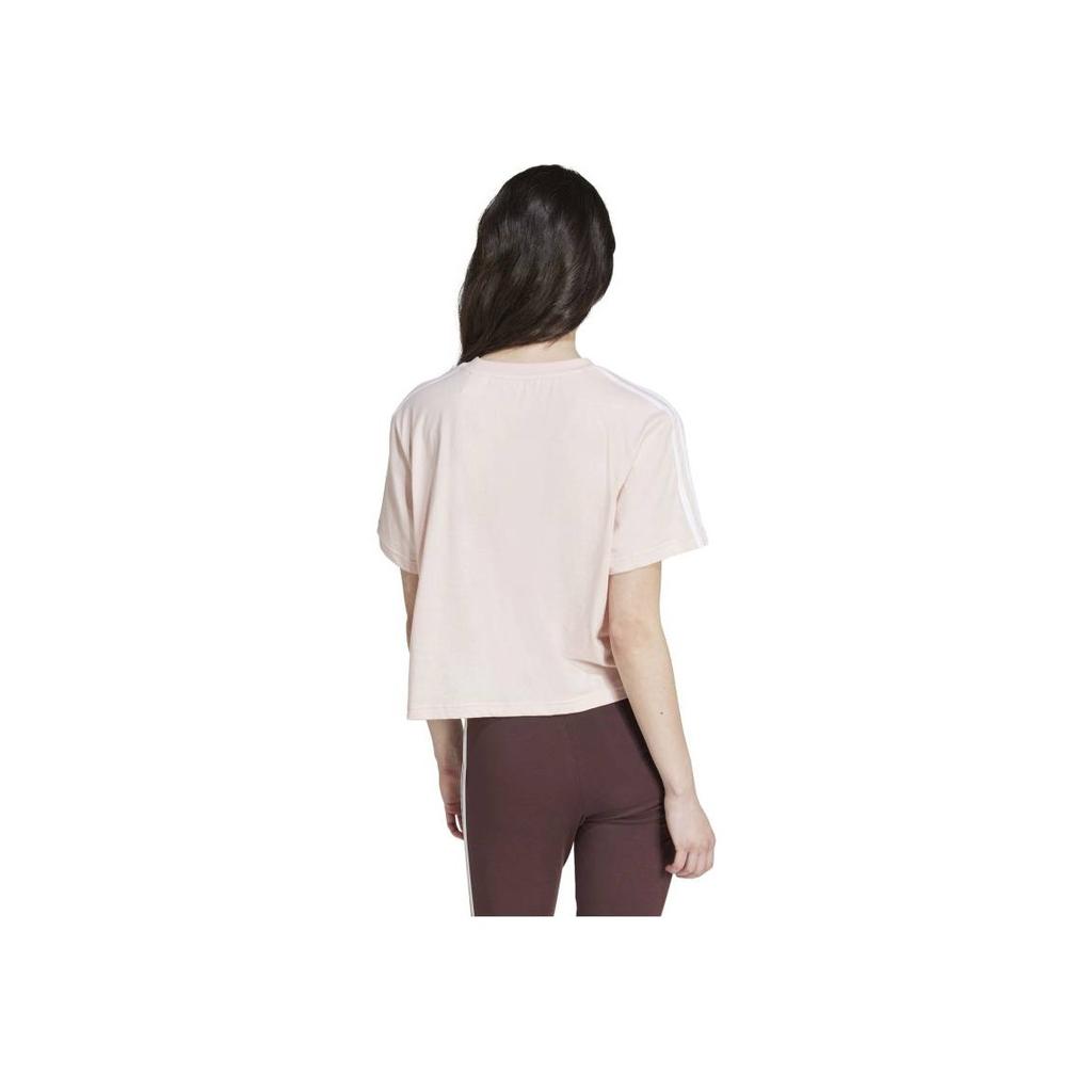 Adidas Striped Round Neck Short Sleeve T-Shirt Women Tops Pink IY4227