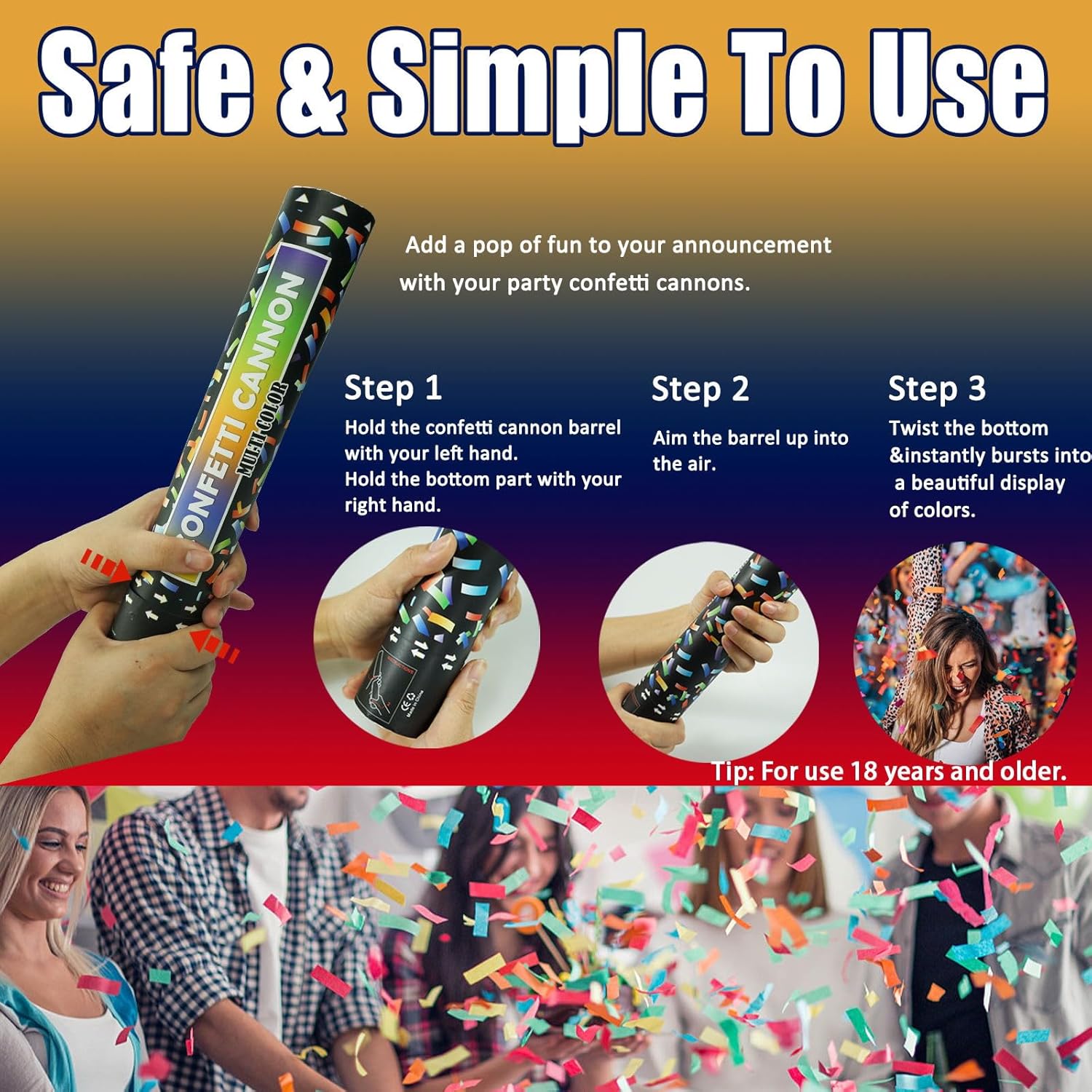 12 Inch Confetti Cannon Multicolor Confetti Popper Party Shooter for Wedding Birthday Graduation Celebration, 5 Pack Biodegradable Confetti Shooter