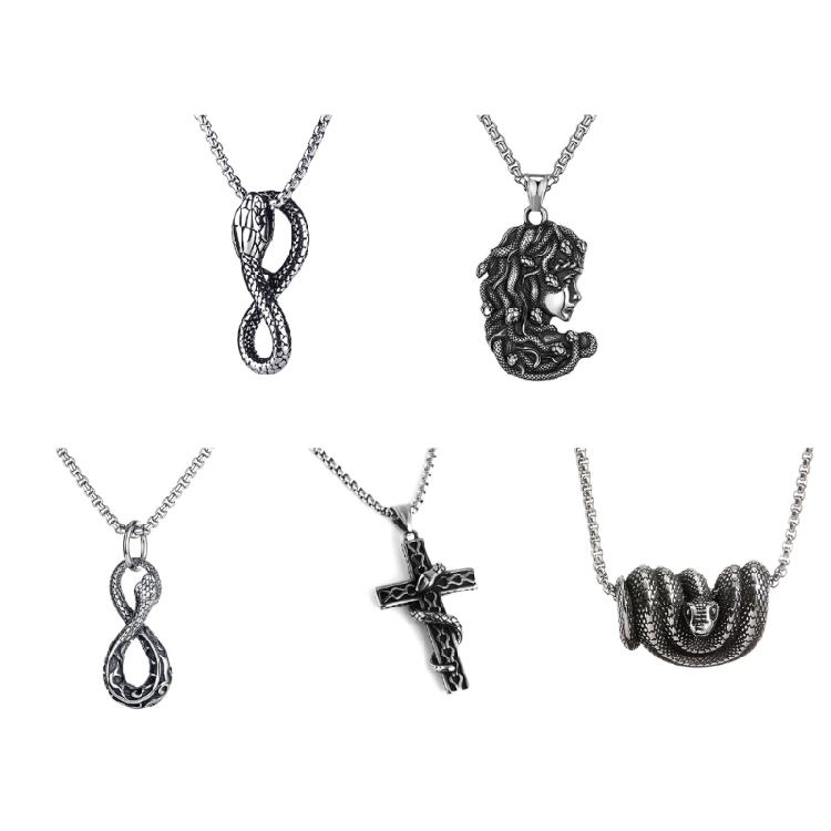 Gotický přívěsek Ouroboros Had Náhrdelník Jedinečný Ouroboros Had Náhrdelník Řetízek z Nerezové Oceli pro Módní Nadšence