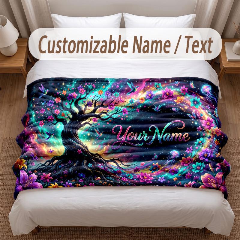 Rose Floral Theme Soft Blanket Personalized Custom Name Text Print Warm Blanket Home Sofa Bedroom Decor