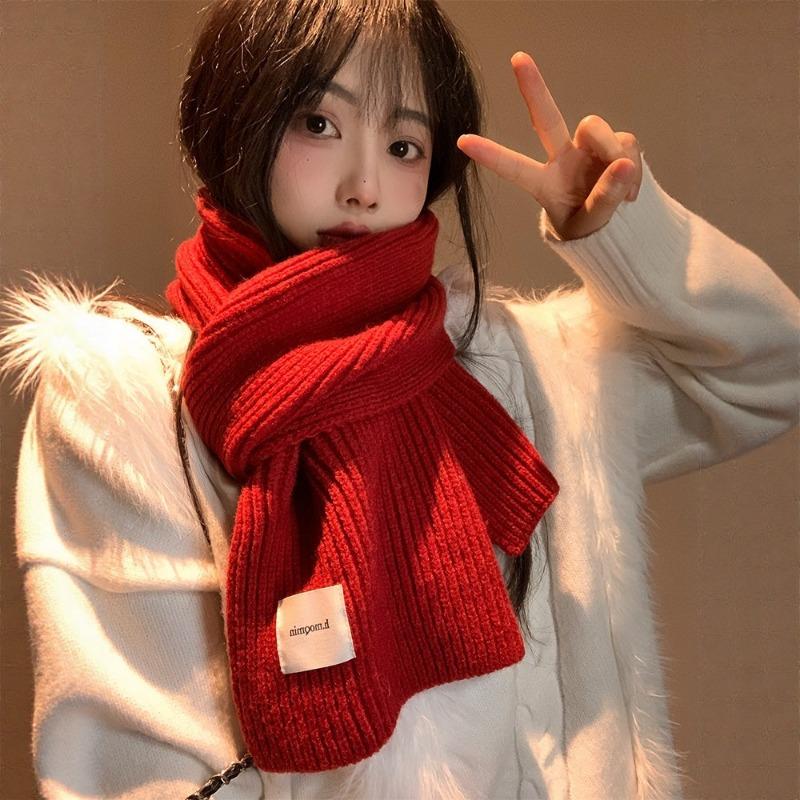 New red retro plaid Christmas scarf women's winter atmosphere green thickened warm couple scarf