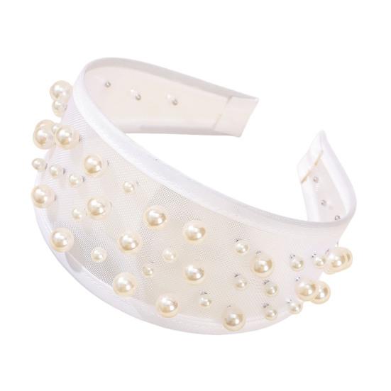 Women Mesh Headband with Faux Pearl Design Lightweight Comfortable Wide-Edged Hair Hoop Hair Accessories