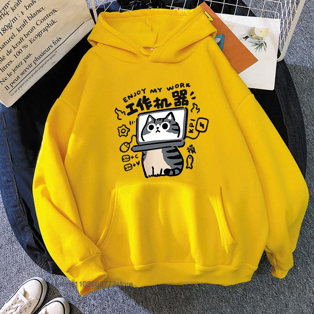 Cartoon Cat Hoodies for Women Is An Abstract Work Machine Mans Sweatshirt Long Sleeved Leisure Outdoor Popular Clothes