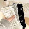 Lolita Floral Pearl Vertical Stripe Mid-Calf Women's Socks - Trendy Academy Style JK Slim-Fit Slouch Socks