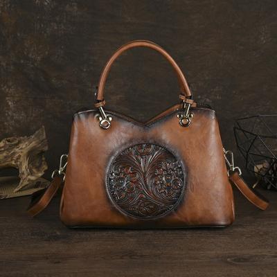 Vintage Handmade Embossed Women's Leather Handbag Versatile Elegant Large Capacity Shoulder & Crossbody Bags