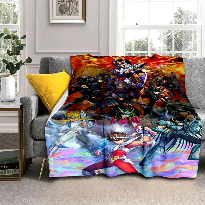 Anime Saint Seiya Glod Pattern Throws Blanket for Baby Hiking Picnic Bed Super Soft Cute Kawaii Flannel Blanket Birthday Gift