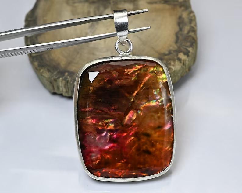 24ct Natural Ammolite Pendant Jewelry | 925 Sterling Silver Pendent for Her