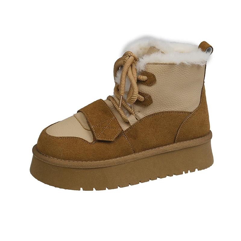 Womens Snow Boots 2024 Hot Sale Style Casual Lace-up Design Women's Thick Sole Ankle Boots Plush Warm Classic Winter Botas Mujer