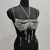 Crystal Beaded Tassels Layered Necklace Halter Neck Chest Chain Shimmering Body Jewelry Camisole Bralette For Women