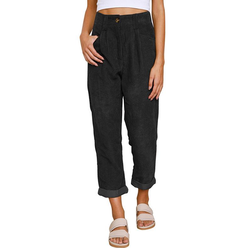 Women's High Waist Corduroy Straight-Leg Pants - Solid Color, European & American Style, Autumn 2025 Collection