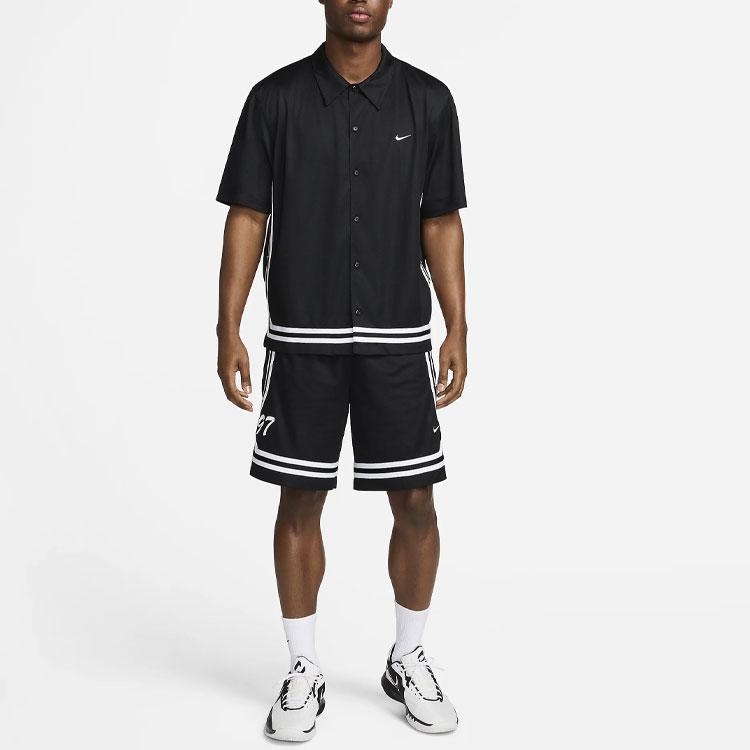 Nike DNA Crossover Logo Colorblock Stripe Comfort Basketball Shorts Men Bottoms Black White FN2883-010