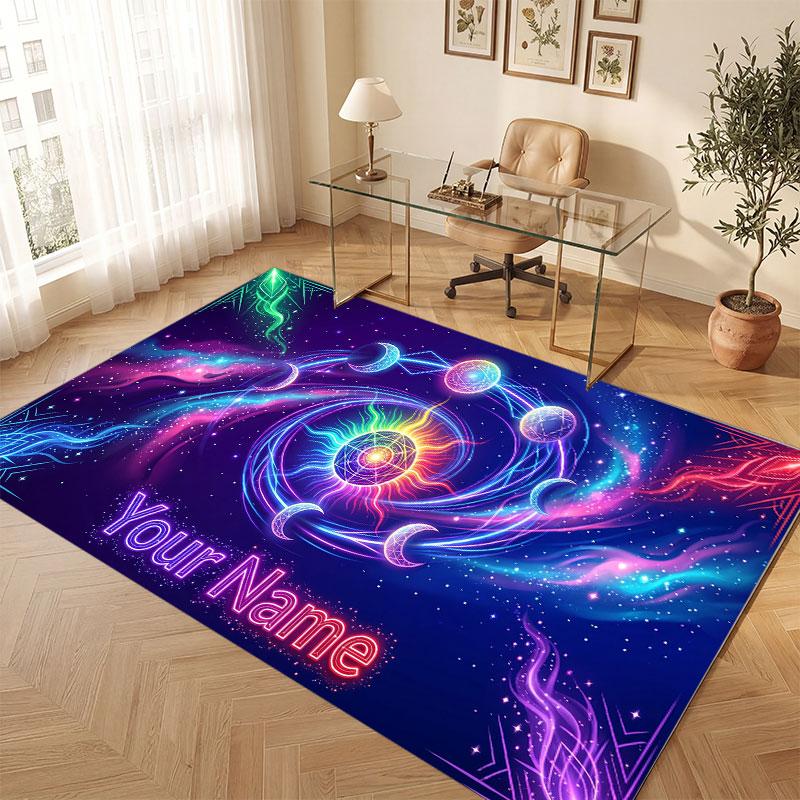 Space Cosmic Theme Crystal Velvet Floor Rug Personalized Custom Name Text Warm Carpet Home Decoration