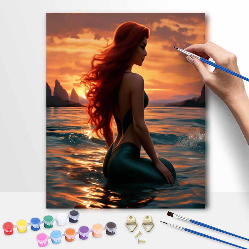 Disney Mermaid Sunset oil painting art painting kit handmade diy gift home decoration relax leisure wall decor ocean art project craft 20x30cm