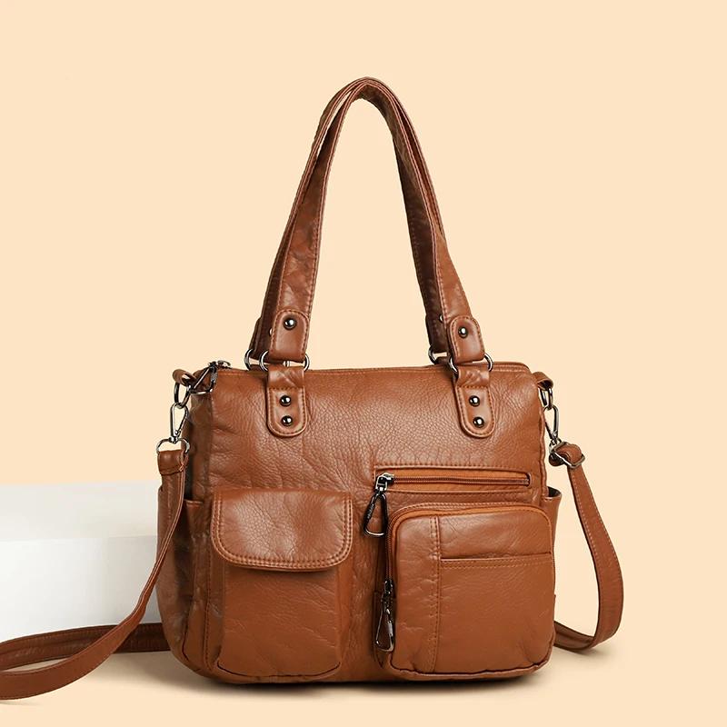High Quality Large Capacity Soft Leather Women Totes Bags Vintage Luxury Ladies Handbags Fashion Solid Female Messenger Tote Sac